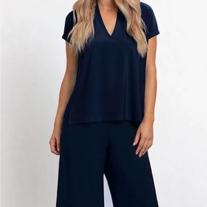 Short sleeve, Navy, Deep VNeck top.